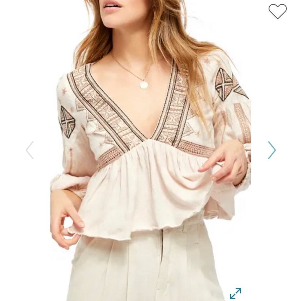 Free People Boho Light Pink Blouse - long sleeve